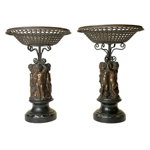 Pair Neoclassical Bronze Corbeille Fruit Basket / Tazza / Centerpieces - Picture 1 of 12