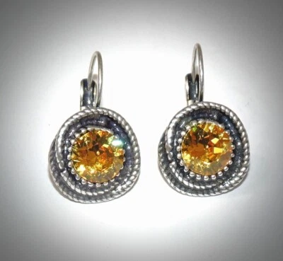 Pendientes Girasol Amarillo Swarovski Chaton Cristal Palanca Trasera Plateado Foto 1 de 4