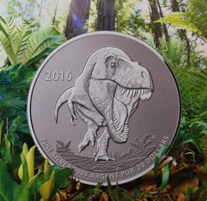 PURE FINE SILVER $20 COIN - TYRANNOSAURUS REX 2016 - CANADA DINOSAURS - Picture 1 of 4