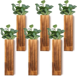 6 Pack Wood Wall Planters for Indoor Plants Wooden Hanging Vase Wall Decoration - Picture 1 of 7