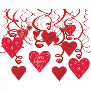 Happy Valentine's Day Red Hearts Mega Value 30 Ct Hanging Swirls - Picture 1 of 2