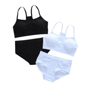 Girls Crop Top First Bra Knickers Brief Set Teenager Soft Breathable 10-14 Years - Picture 1 of 11