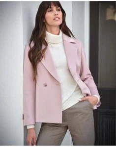 PURE COLLECTION WOOL CROPPED DOUBLE BREASTED COAT IN PALE PINK UK 10 *RRP £299 - Picture 1 of 4