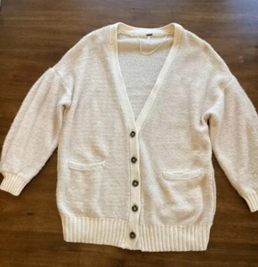 Free People NWT Oversized Wool Blend Knit Cardigan Sweater Soft Ivory Small $148 - Picture 1 of 14
