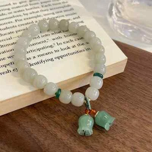 Natural Jade Stone Sweet Lily Of The Valley Flower Female Bracelet Jewelry Gifts - Picture 1 of 6