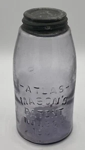 Atlas Mason Jar Patent Nov 30 1858, Purple Hue, Boyd Lid - Picture 1 of 17