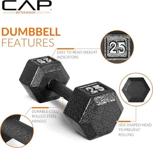 1XBlack Single Dumbbell 10/12/15/20/25/30lb Cast Iron Hex Dumbbell Home Gym Yoga - Picture 1 of 30