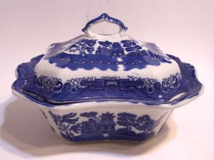 Antique Allerton’s 1903-12 Blue Willow Covered Vegetable Casserole Dish England - Picture 1 of 9
