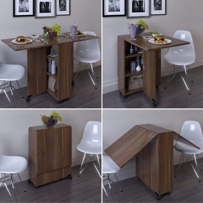 Practical Folding Table with Shelves Space Saving Foldable Dining Kitchen Table - Image 1 of 3