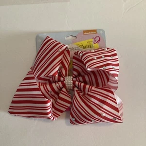 JoJo Siwa Bow Collection Red White Striped Pearls/rhinestones - Picture 1 of 2