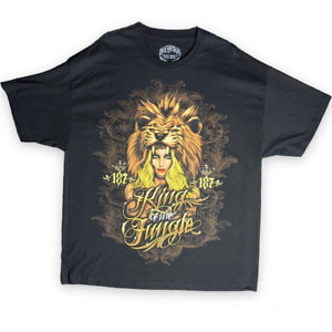 187 King Of The Jungle Mens Inc Graphic T-Shirt Black Short Sleeve Crew USA 2XL