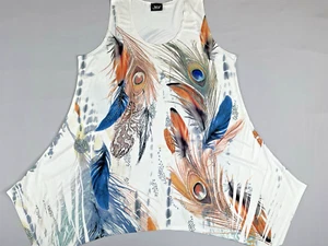 Jostar Travel Knit Slinky Rhinestone Shark Bite Tunic Women's XL Ivory Peacock - Picture 1 of 10