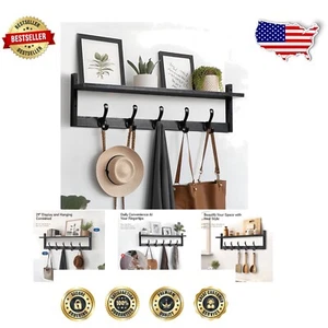Compact 29'' Wall Mount Coat Rack with Shelf & 5 Hooks - Max 80 lbs Capacity - Picture 1 of 10