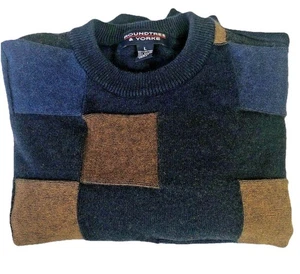 Roundtree & Yorke Sweater Size L Cotton Blend Blues Squares Soft Pullover 5M26 - Picture 1 of 8