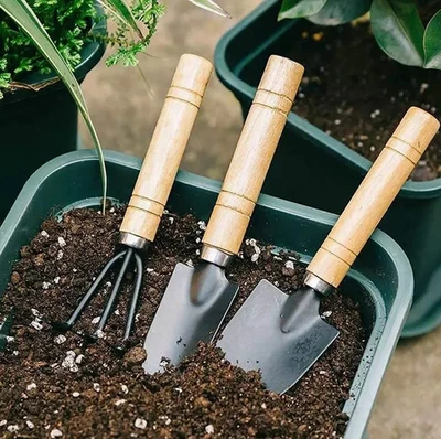 3Pcs Mini Garden Tool Set – Durable Wood & Metal Hand Tools for Plant Care - NEW - Image 1 of 4