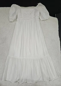 August Sky Midi Dress Large White Balloon Sleeve Smocked Back Lined - Picture 1 of 12