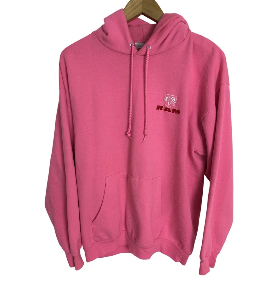 Moletom com capuz bordado rosa vintage Dodge Ram tamanho grande - Imagem 1 de 4