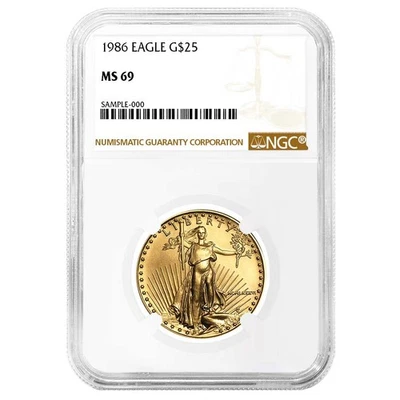 1986 $25 American Gold Eagle 1/2 oz NGC MS69 Brown Label - Image 1 of 2