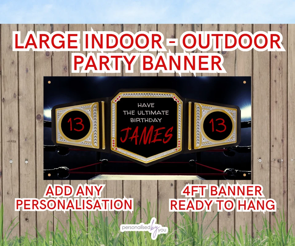 Personalised WRESTLING Theme INDOOR OUTDOOR BIRTHDAY Banner Poster 4ft - Image 1 of 1