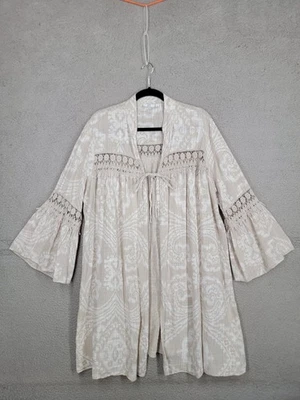 Kaktus Cardigan XL Beige White Paisley Print Made in Italy Bell Sleeve Kimono - Image 1 of 4