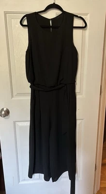 Mono Vince Camuto Negro Blusa Recortado Pierna Ancha Talla 10 Gasa Espalda Dividida Foto 1 de 4