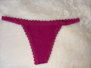Victoria's Secret Panties V String Thong Panty Dark Pink Lace Trim Cotton Medium - Picture 1 of 8