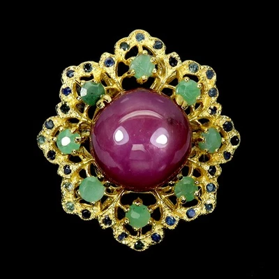 925 Sterling Silver Ring Round Ruby 12.5mm Emerald Sapphire Gemstone Size 7.5 - Image 1 of 4