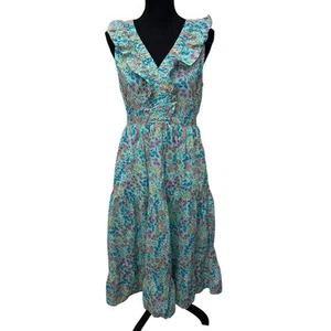 J. Abito midi girocollo stampa floreale girocollo cotone smock taglia 10 tasche - Foto 1 di 12