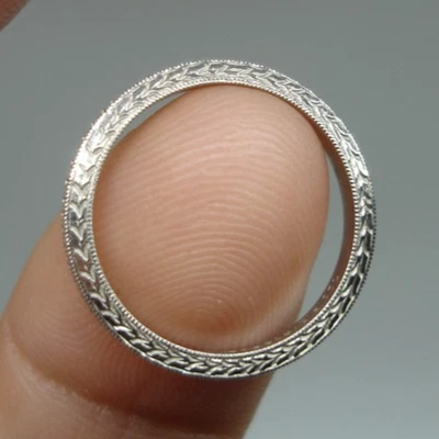 antique Art Deco ornate PLATINUM wedding ring engagement band etched eternity 5 - Image 1 of 4