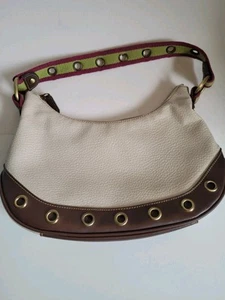 Tommy Hilfiger Cream Brown Leather Buckled Belt Strap Hobo Shoulder Bag Descript - Picture 1 of 22