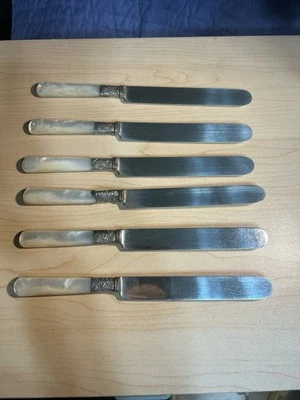 Антикварный набор обеденных ножей из чистого серебра и перламутра/6 Wm Rogers - Изображение 1 из 4