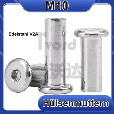 Hülsenmuttern M10 mit Flachkopf Innensechskant geschlossen Edelstahl V2A A2 - Bild 1 von 4