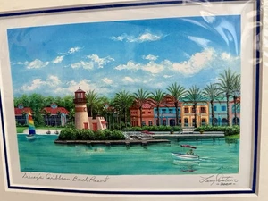 Disney Parks Caribbean Beach Resort By Larry Dotson 2004 Signed Print 8 x10 - Picture 1 of 7