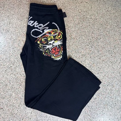 Ed Hardy Womens Tiger Flared Sweatpants Wide Leg Y2K Black Size Large NWT - Image 1 of 4