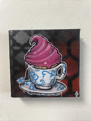 Cupcake de té pintura original graffiti arte tatuaje arte extraño arte comida Foto 1 de 4