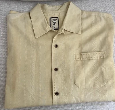 Camisa hawaiana manga corta a rayas amarillas 100 % seda Jamaica Jaxx para hombre talla XL Foto 1 de 4