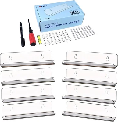 Vinyl Record Holder Rack Display Shelf Wall Mount 8 pack 7" Acrylic Cd Clear - Image 1 of 2
