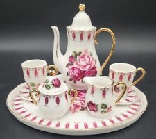 Mini Tea Set 10pc Red & Pink Roses Gold Handles & Trim ~ Beautiful!