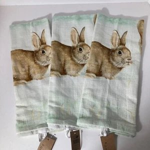 3 - Creative Co-op Bunny Tea Towels Cotton White Brown 28"L x 18"W NWT - Picture 1 of 5
