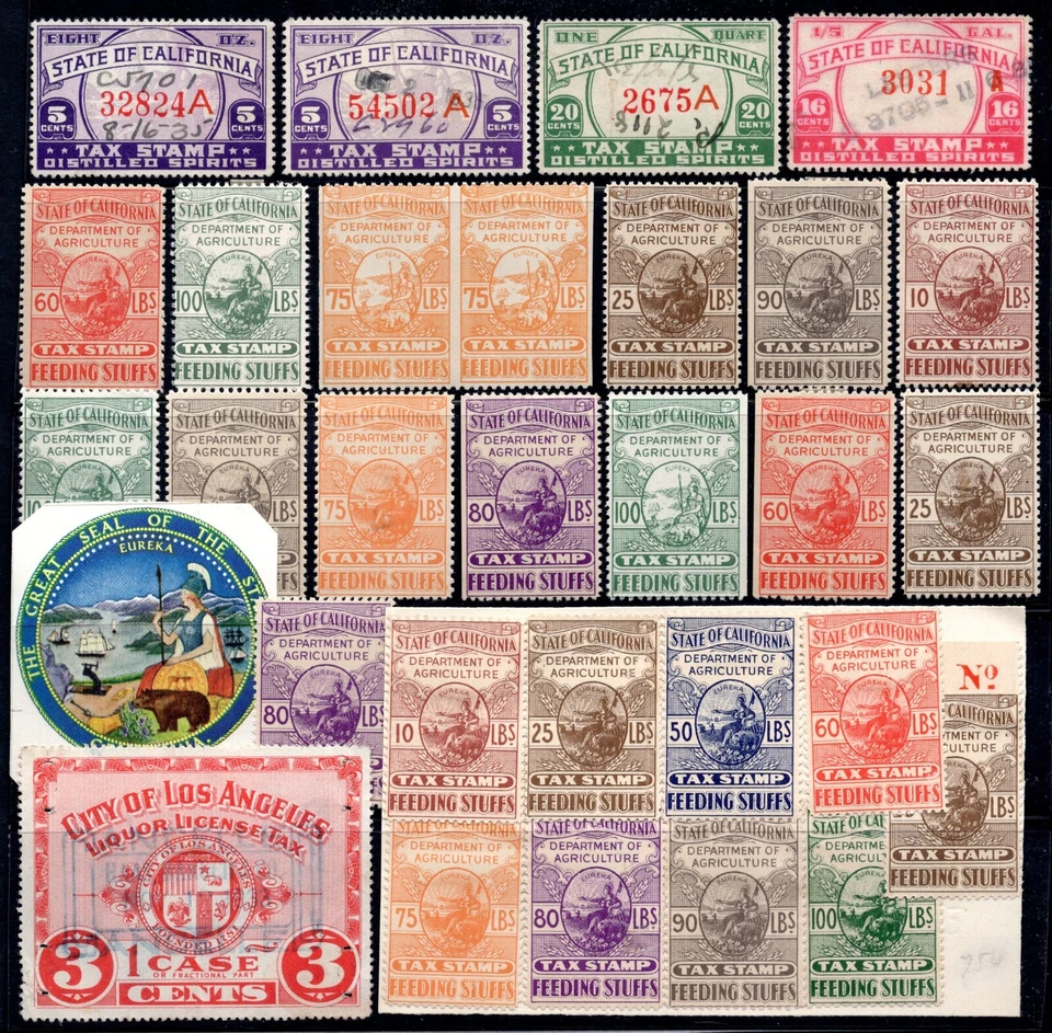 US 1900-1930 COLLECTION OF 87 CALIFORNIA DEPT. OF AGRICULTURE REVENUE TAX STAMPS - Image 1 of 4