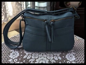 Bueno türkis blau Denim Pleather Medium Hobo Schulter Crossbody 5 Außentaschen - Bild 1 von 11