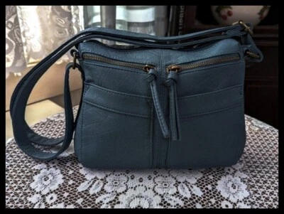 Bandolera Bueno Azul Teal Denim Plisada Mediana Hobo Hombro 5 Bolsillos Exteriores Foto 1 de 4