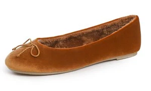 FEVERSOLE Women's Memory Foam Ballet Flats Camel Velvet Fur Lined Size 9 M US - Picture 1 of 5