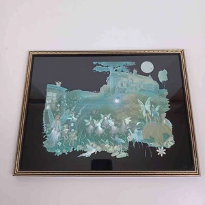 Vintage Dufex Jean & Ron Henry Foil Art Framed Picture Fairies Bottom Of Garden - Picture 1 of 10
