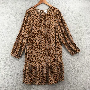 Ava & Viv Shift Dress Womens XXL Brown Long Sleeve Animal Print Ruffle Trim NEW - Picture 1 of 16