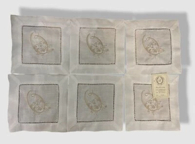 Boutross Imports White "0" Initialed Monogrammed Cocktail Napkins Set of 6 - Image 1 of 3