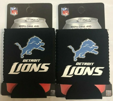 Detroit Lions Name & Logo NFL Collapsible Can Cooler SET OF 2 Cover