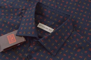 Etro NWT Sport Shirt Size 39 M Blue With Red Brown Orange Yellow Logos Cotton - Picture 1 of 8