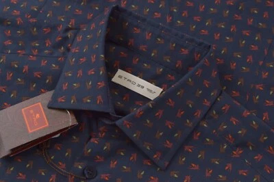 Etro NWT Sport Shirt Size 39 M Blue With Red Brown Orange Yellow Logos Cotton - Image 1 of 4