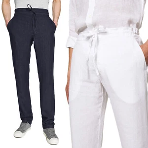 Pantalone Uomo Di Lino Elegante Jeans Casual Nero Bianco Blu Verde Veque - Foto 1 di 38